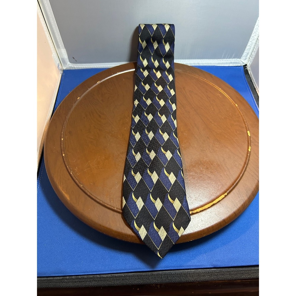 Louis Roth Blue Men's 100% Silk Tie Geometric Necktie‎